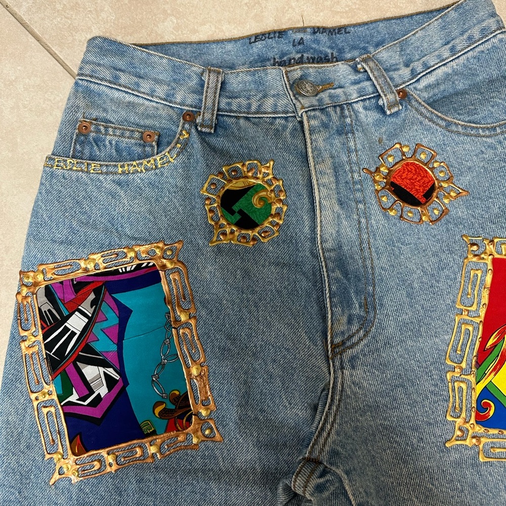 Vtg Lesie Hamel Jeans Hand Painted 80s Mom Jeans Designer